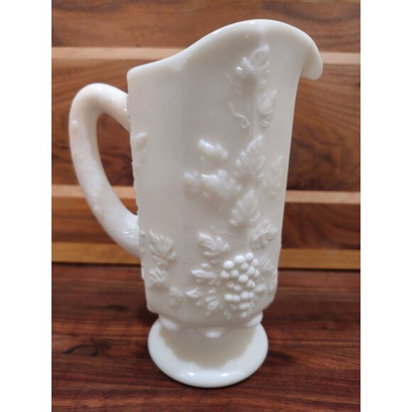 Vintage Westmoreland Thick Milk Glass Pitcher, Harvest Grape Pattern